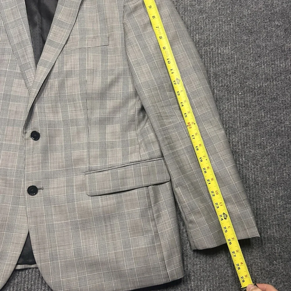 Express Producer Modern Fit Jacket Blazer Mens 44 Regular Slim Plaid Check Grey - Picture 7 of 12